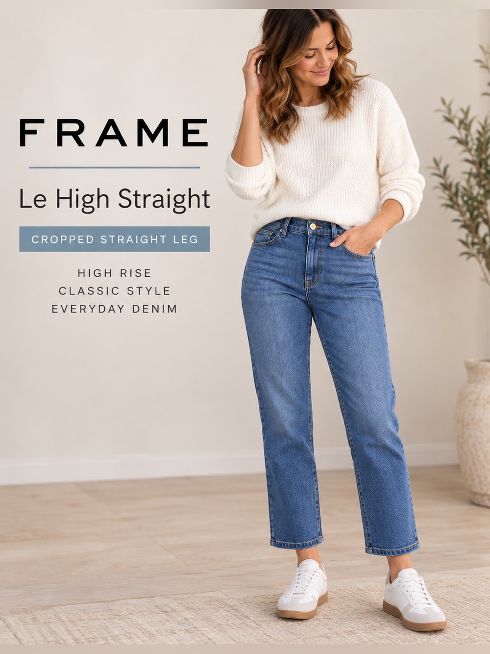 FRAME Le High Straight Jeans Women’s 32 Medium Wash Stretch Denim High Rise